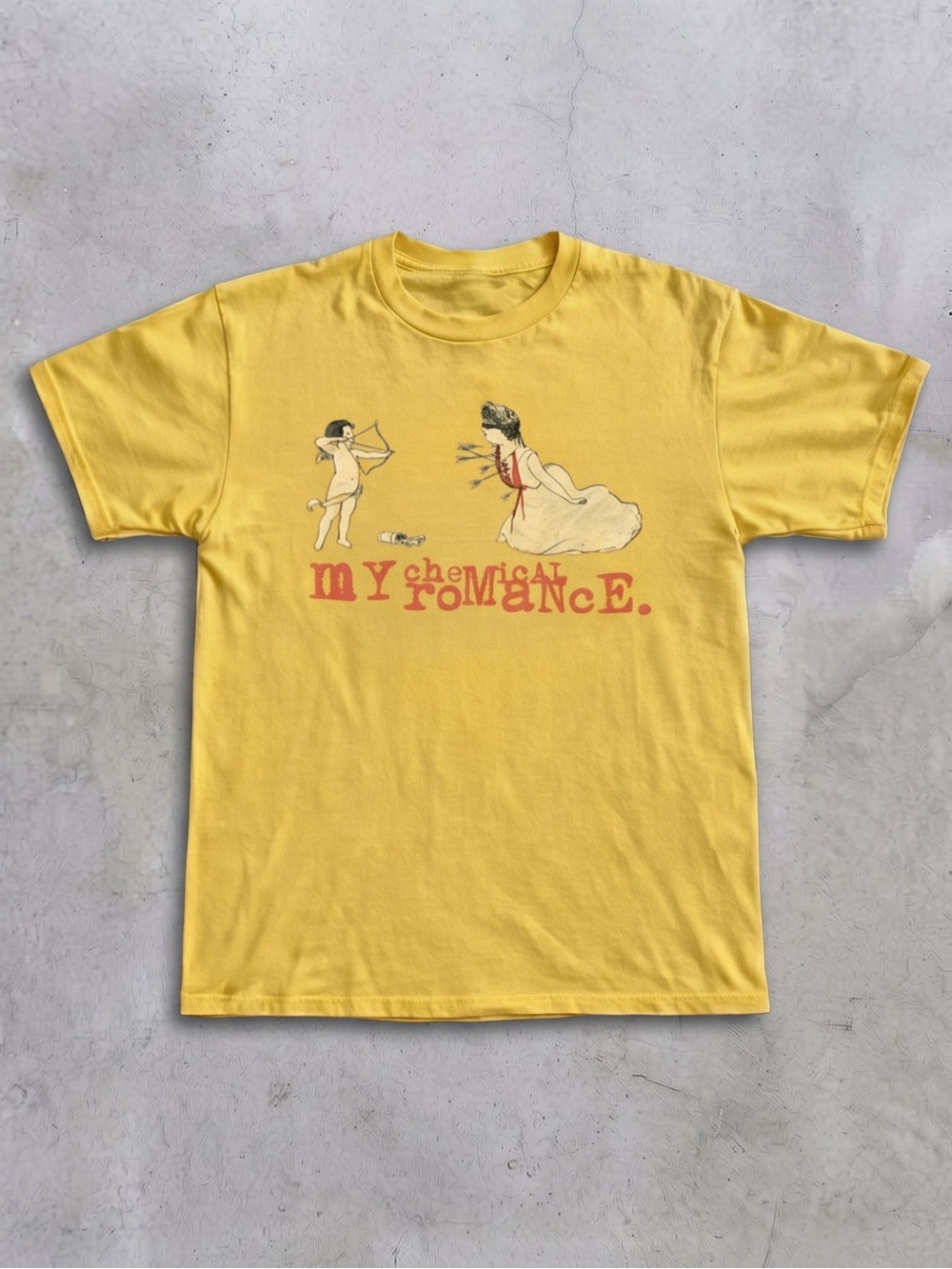 Retro Angel Cupid Band Graphic Tee - Gildan Yellow T-Shirt
